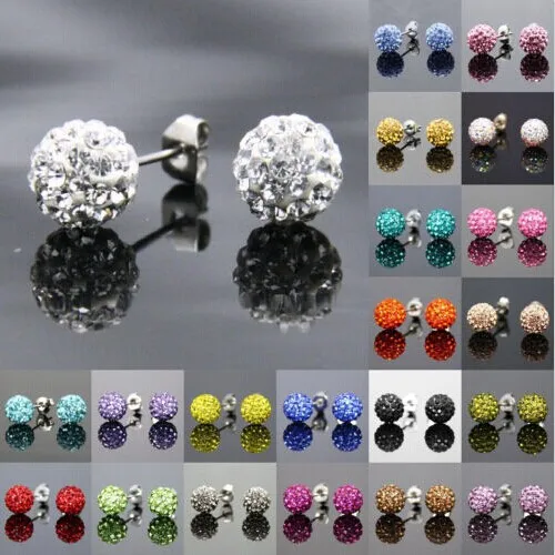 Brincos cristal Shambala com mini bola de discoteca de 10 mm em 19 cores . Moda feminina de bijutaria. Frete gratuito.