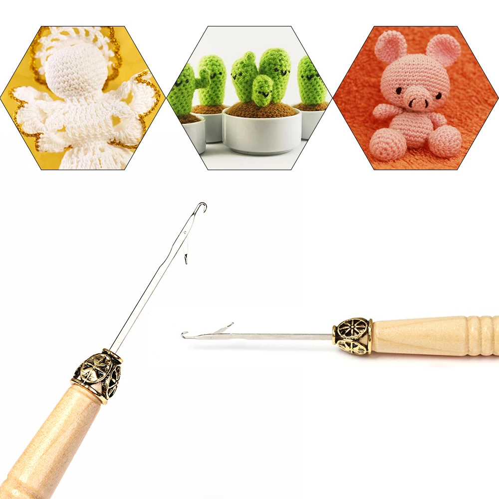 

2Pcs/Set Popular Useful Weaving Latch Hook Needle Wooden Handle Crochet Hook Sew Wig Hair Needle For Micro Braids Tool