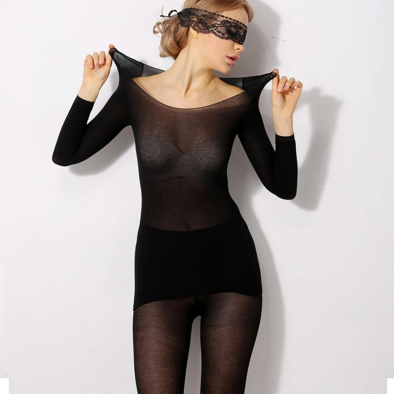 Новые зимние женские кальсоны, супер эластичные тонкие дамские ультратонкие теплые комплекты термобелья 37 градусов, бесшовный костюм - Цвет: Black