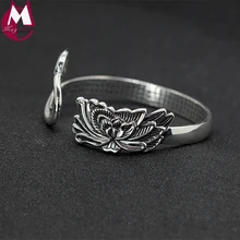 Буддийский с сутрой сердца резьба Винтаж лотоса женский браслет 999 стерлингового серебра браслеты для женщин женские ювелирные изделия SB30