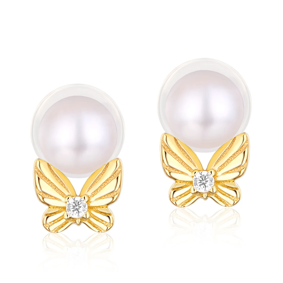 ALLNOEL2019 Stud Earrings For Women Luxury Real Pearl Butterfly 925 Sterling Silver Earrings Valentine's Day Party Jewelry Gifts (2)