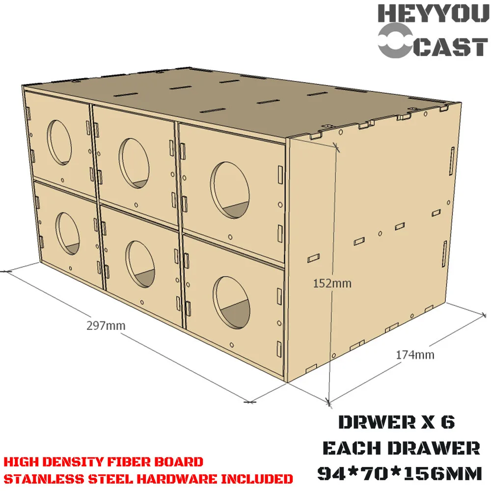 

6 Drawers - 94 x 70 x 45mm MDF Drawer Box- Laser Cut Wood - MDF Corner Model Paints Rack Set