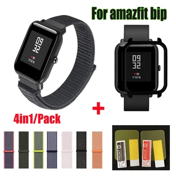

4in1 Nylon Strap For Amazfit Bip Strap Xiaomi Huami Amazfit Bip Bracelet Watch Strap Nylon loop Wrist Strap Case Protector film