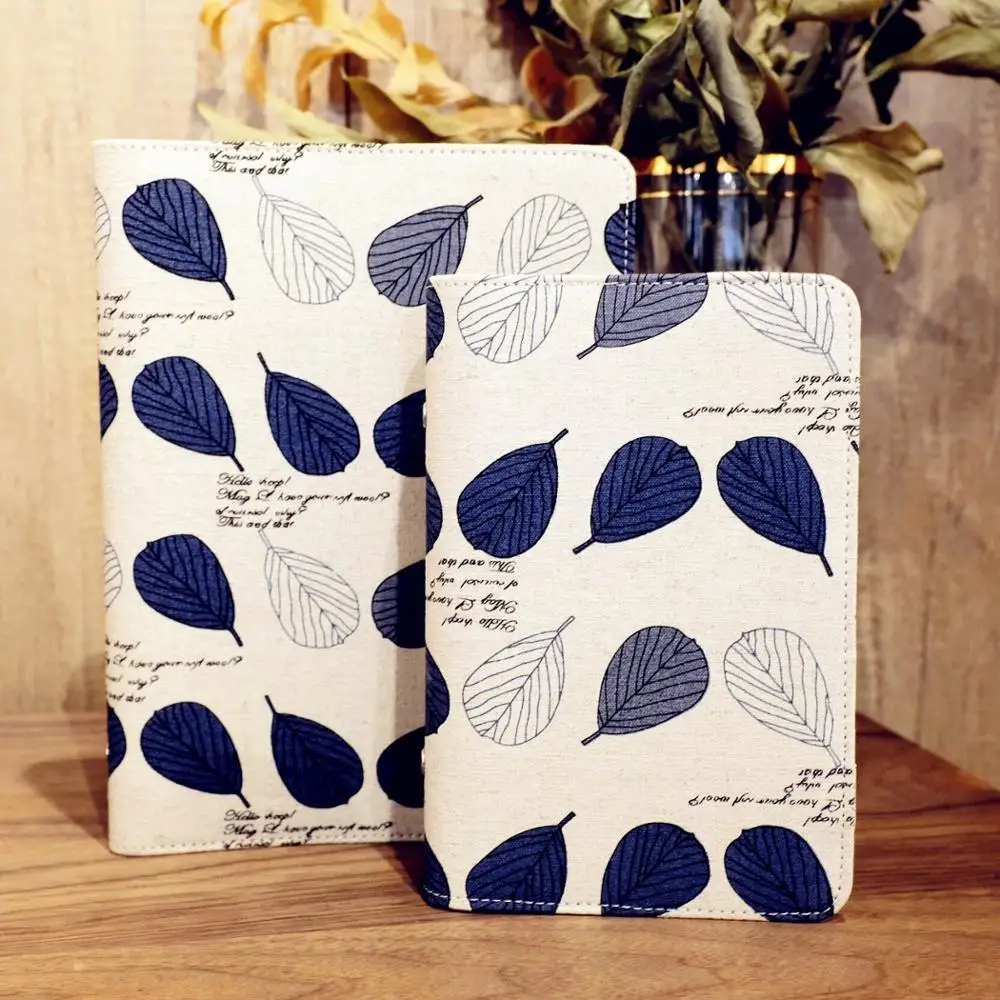 

"Blue Leaves" Beautiful Linen Fabric Hard Cover Diary Loose Leaf Notebook Journal Study Notepad Stationery Girls Gift