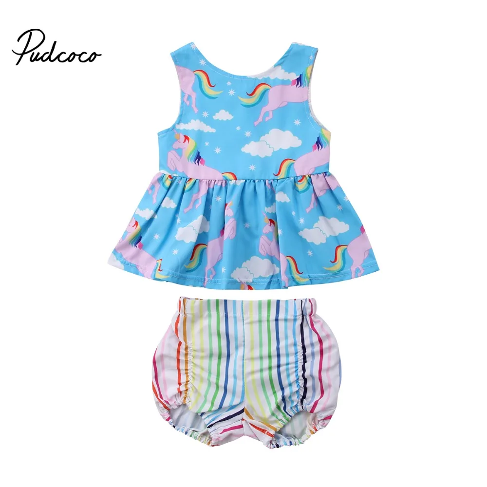 

Pudcoco 2Pcs Clothes Set Toddler Kid Baby Girls Unicorn Sleeveless Tops Dress Pants Shorts Outfit Clothes
