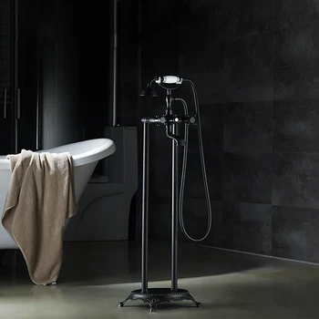 

Antique Copper Shower Faucet Suit Cold And Hot Water European Brass Balck Oil Brushed Faucet Wall Mount Bathroom Accessories V68