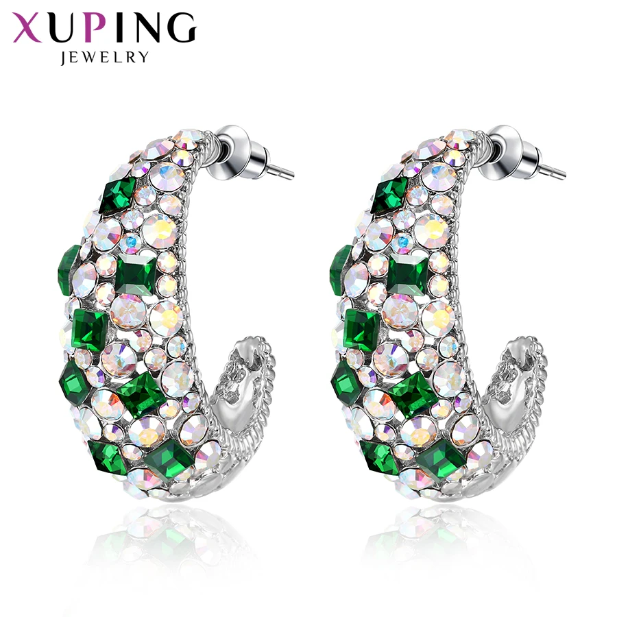 

Xuping Romantic Temperament Rhodium Color Plated Hoops Earrings Exquisite Christmas Day Jewelry Colorful Gifts S49-203