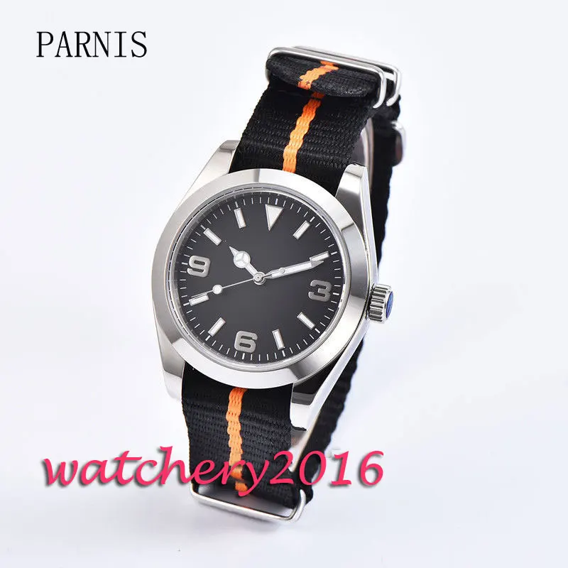 New Arrival 40mm Parnis black dial stainless steel case Nylon Luminous Hands sapphire glass Automatic business Men's Watch 