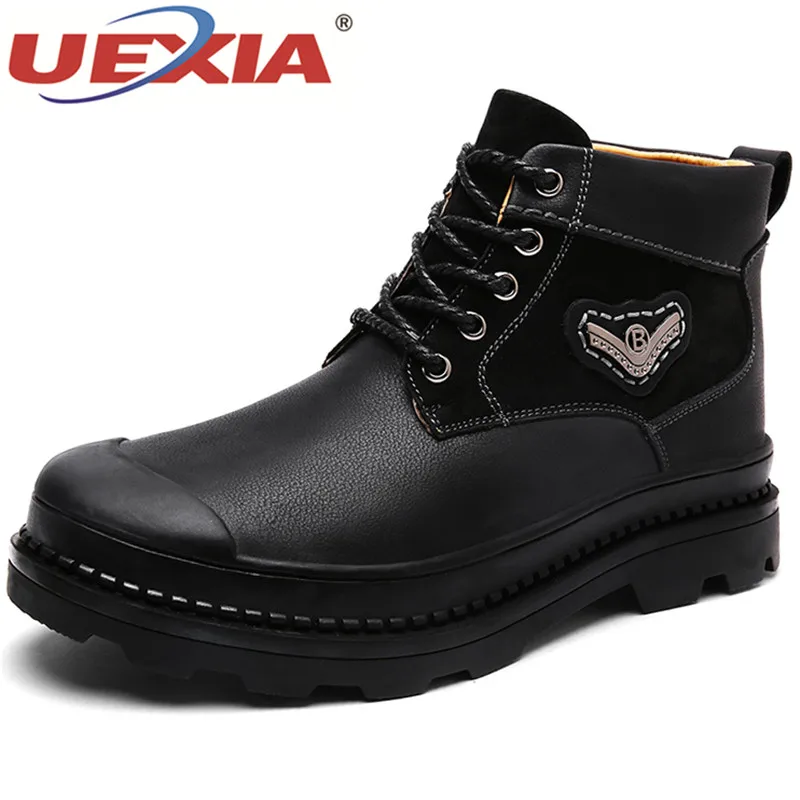 

UEXIA New Leather Ankle Men Boots Breathable Men Leather High Top Shoes Outdoor Casual Sneakers Autumn Winter Shoes Botas Homme