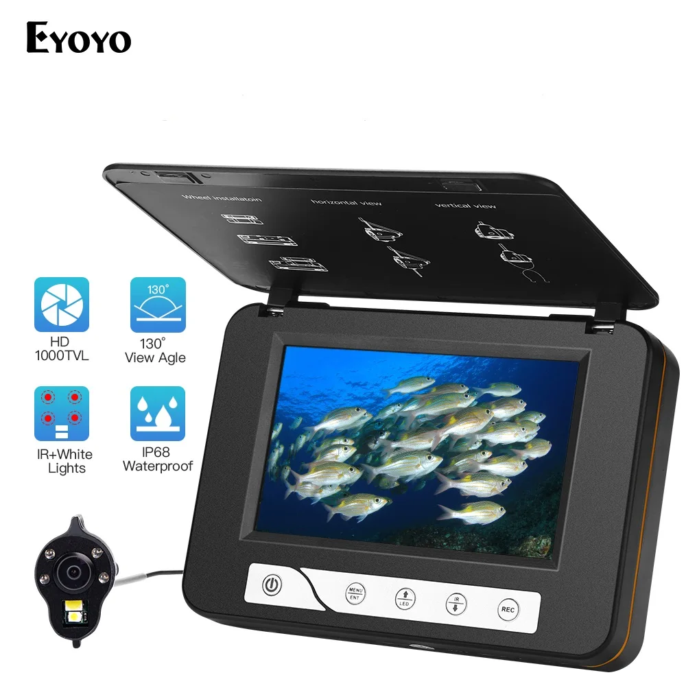 

Eyoyo EF15R Original 30M 1000TVL Underwater Ice Fishing Camera 5" LCD Monitor 4pcs Infrared+2pcs White Leds Ice Fish Finder