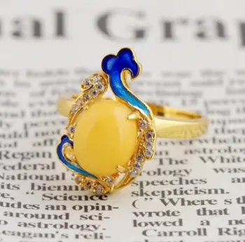 

S925 silver gilded blue process female models beeswax rings Natural stone auspicious clouds pattern