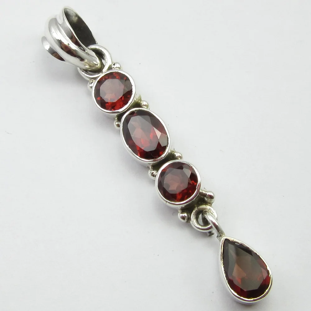

. Silver Red GARNET Handmade Pendant 1.9" ! Handmade Jewelry