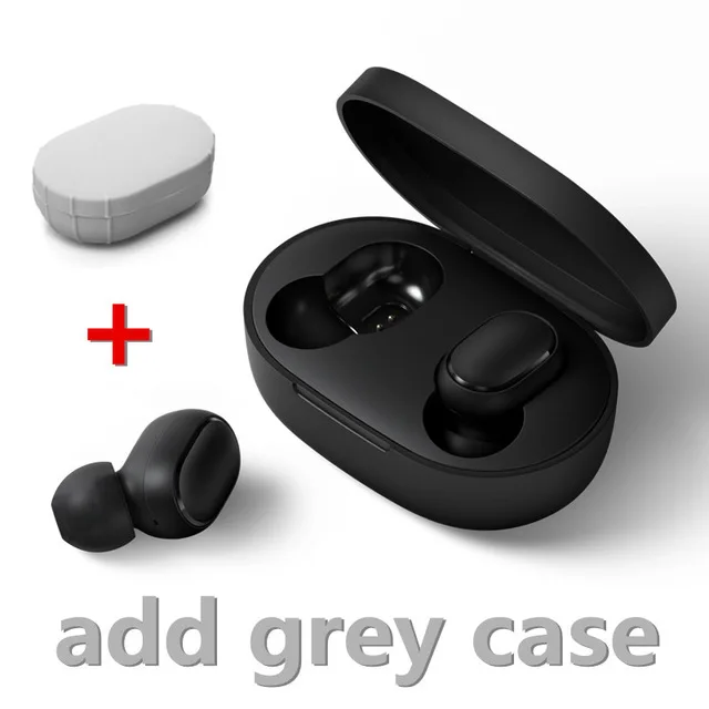 Original Xiaomi Mi Redmi AirDots Earphone Bluetooth 5.0 Wireless headset Noise Reduction stereo Headphone Earbuds Handsfree - Цвет: add gray case