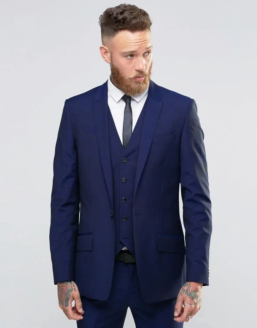 New Arrivals Navy Blue Mens Business Suits Groom Tuxedos