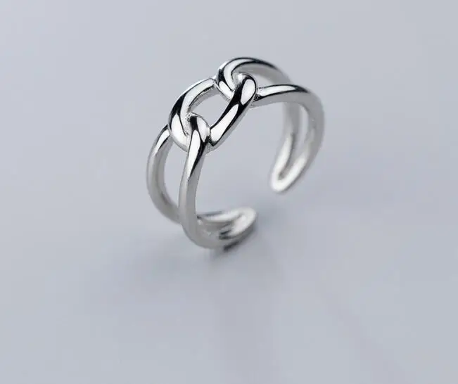 

SIZE4.75-SIZE7.25 100% Authentic REAL.925 Sterling Silver Double Rows Open Twisted Linker Adjust Rings GTLJ1631