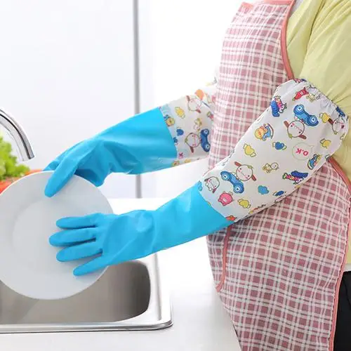1Pair Women Gloves Housework Dish Washing Up Cleaning Waterproof
