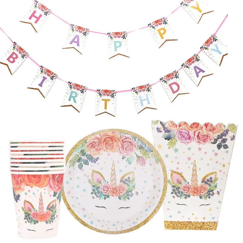 

Unicorn Party Disposable Tableware Set Kids Birthday Party Decorations Unicornio Garland Horse balloons Candy Box Baby Shower