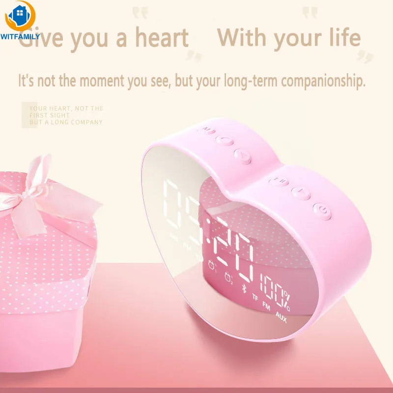 

Portable Mirror Bluetooth Speaker Dual Alarm Clock with Digital Display FM Radio Clock for Gril Gift Electronic Desktop Clock