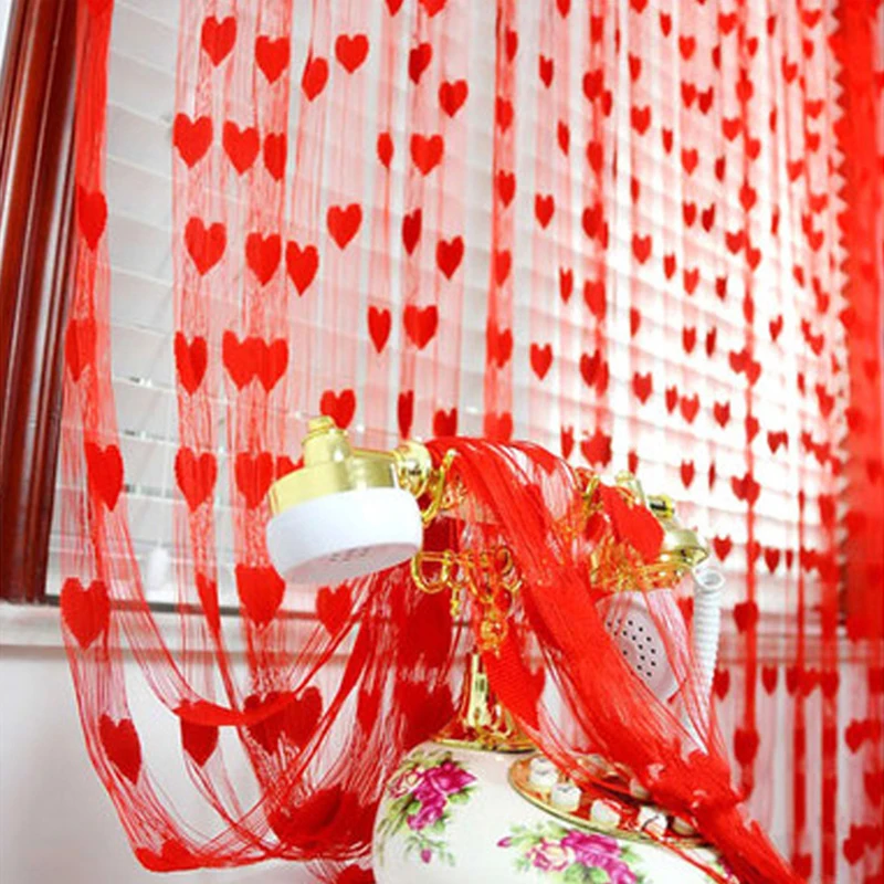 

100CM X 200CM Door String Curtain Heart Love Embroidery Voile Curtain for Living Room Window Room Line Cortinas Decoration