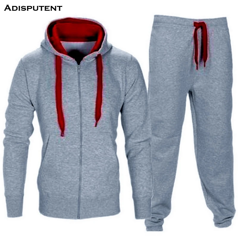 

Fashion Patchwork Autumn Winter Men Suits Men's Sportswear Tracksuit with Zipper Hoodie Two Pieces Set Drawstring chandal hombre