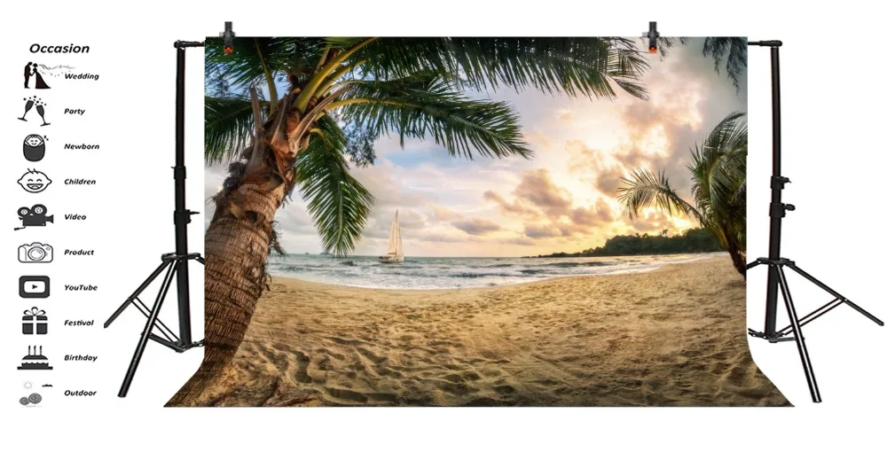 Laeacco Beach Tropical Palm Tree Scenic Portrait Photography Background Customized Photographic Backdrop For Photo Studio