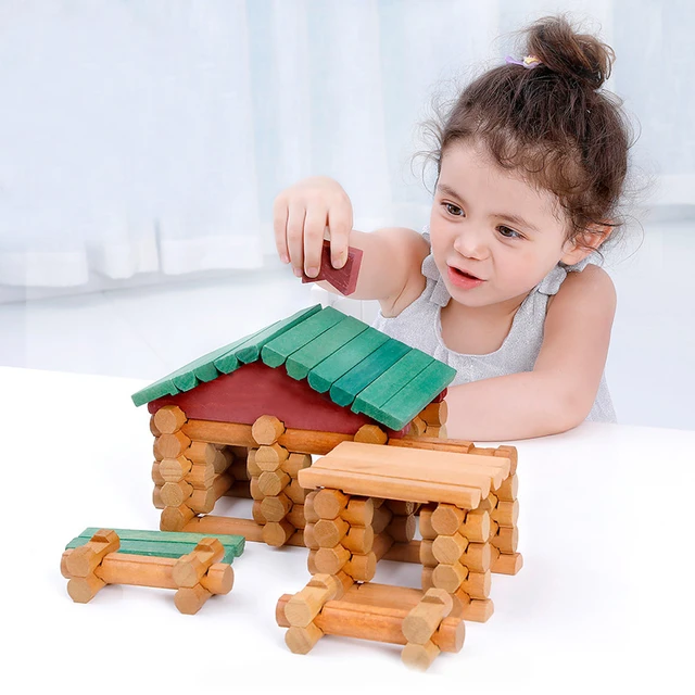 DIY Wooden Building Blocks Forest Log Set Children Educational Kids Toys  Creative Construction Cabin Suit - AliExpress