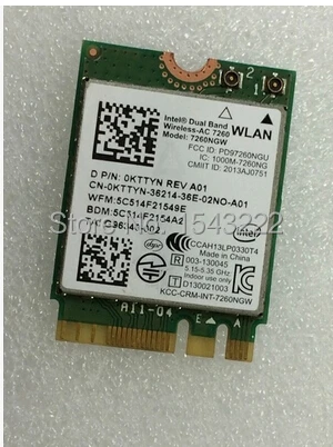 

WIFI CARD FOR Intel Dual Band Wireless-AC 7260NGWAC 7260NGW 7260AC NGFF Pcie Bluetooth4.0 Wlan Card 867Mbps for dell