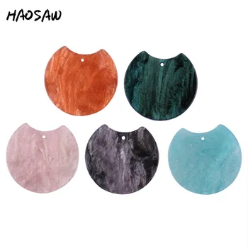 

HAOSAW 36*34MM 6Pcs/Lot Round Coin/Shinny Glowing/Acetic Acid Charm/DIY Jewelry/Jewelry Accessory/HandMade/Earring Findings