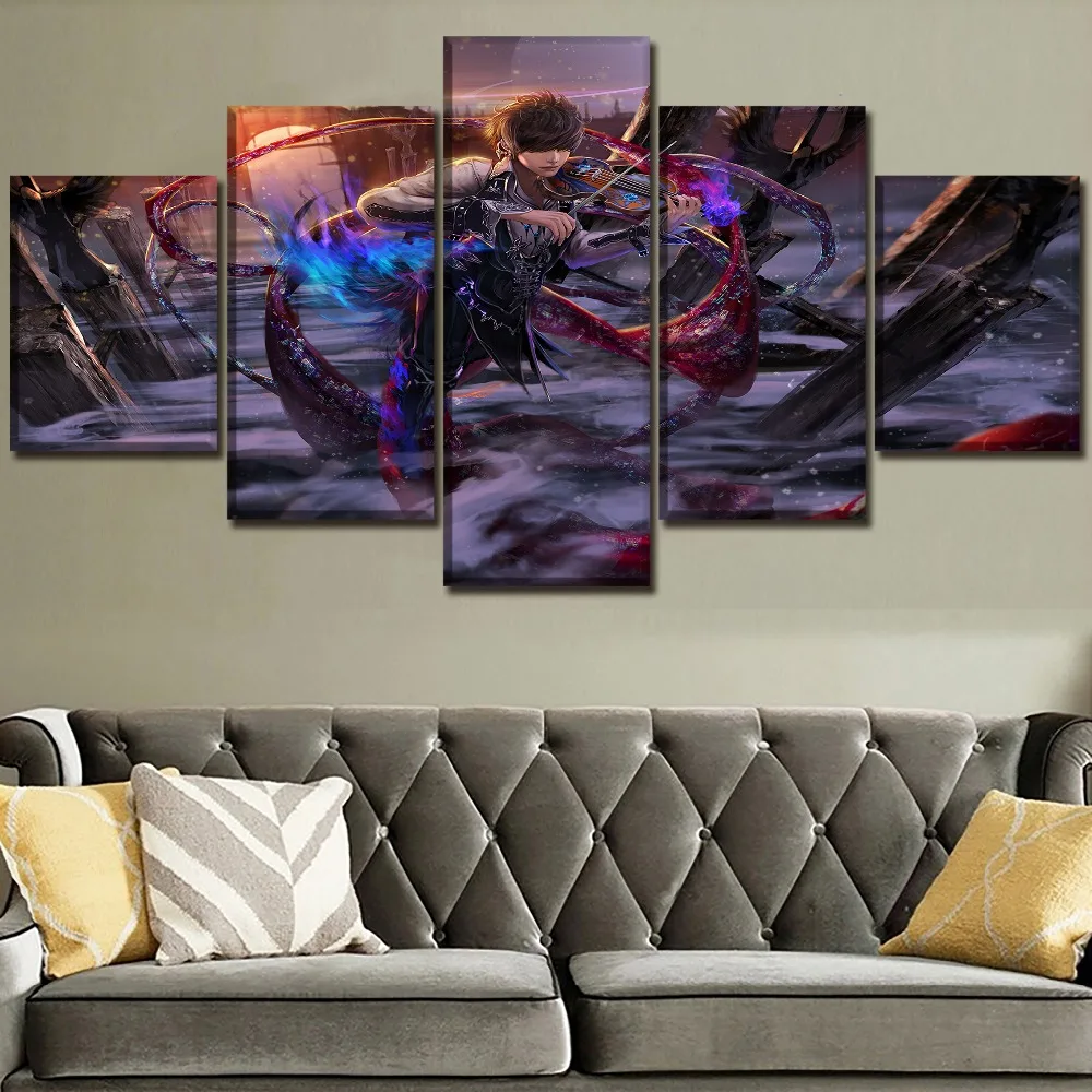 Anime Magic Violinist Painting Canvas Print 5 Piece Wall Art Poster Modular Pictures Framework Home Decor Bedroom Living Room