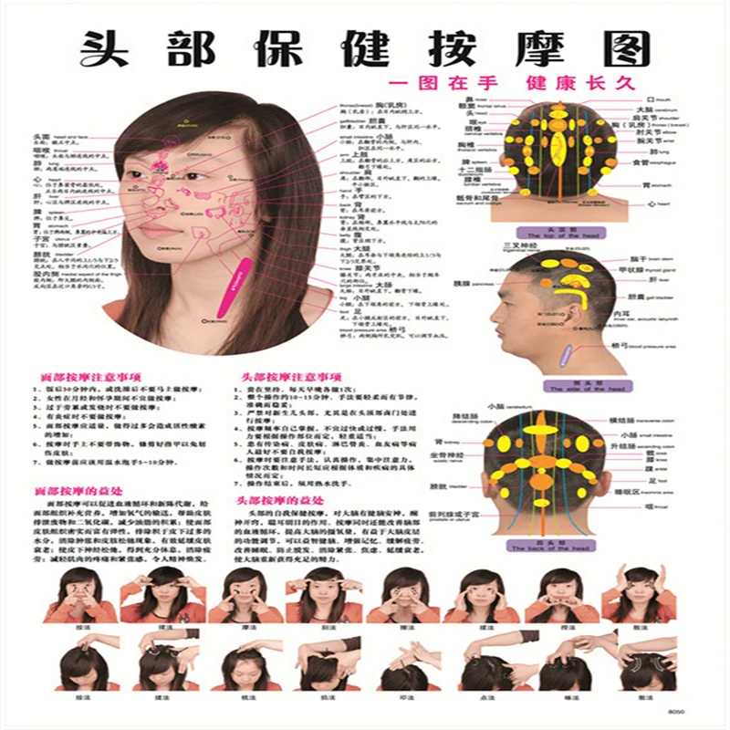 2017 Hot 7 pcs English Healthcare Human Acupuncture Wall Chart Diagram Foot Hand Head Ear Boby Acupuncture Meridian Chart