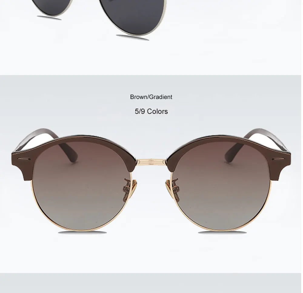 VEGA Eyewear Circle Vintage Sunglasses Polarized Women Semi-Rimless Ladies Designer Sunglass Hipster Glasses Aluminium 185  (10)