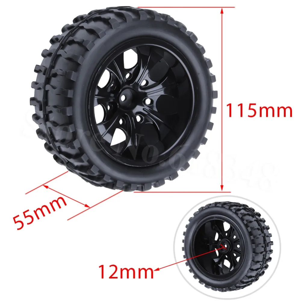 

4Pcs RC Rubber Tires & Wheel Rims Sponge Inserts 12mm Hex for 1/10 Scale RC HSP Off Road Monster Truck Redcat Exceed Himoto Tyre