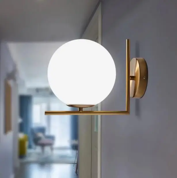 

Modern Glass Ball Wall Lamps led Bedside Reading LED Lamp White Globe Wall Lights Indoor Home Decoration Lighting E14 Luminaire