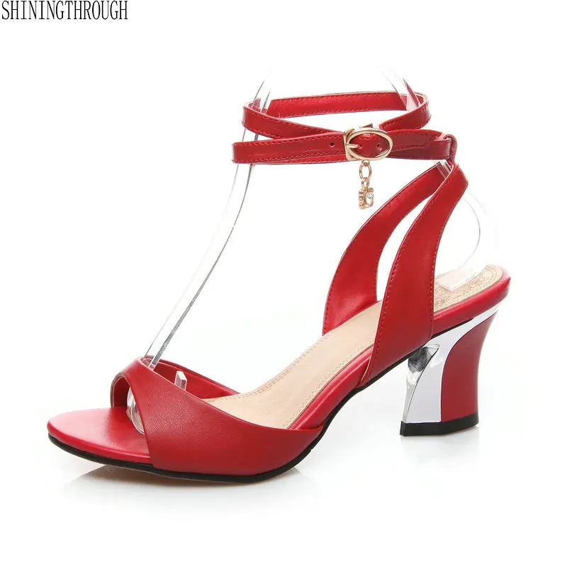 

2018 Summer shoes Woman ankle strap Women genuine leather High Heel sandals Casual shoes Women Sandals large size 44