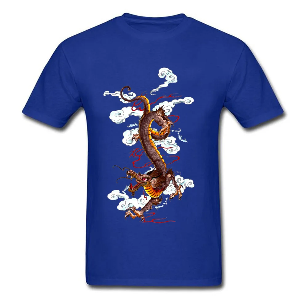 New Arrival Men's T-Shirt Round Neck Short Sleeve Cotton Golden Dragon T Shirt Summer Tee Shirts Drop Shipping Golden Dragon blue