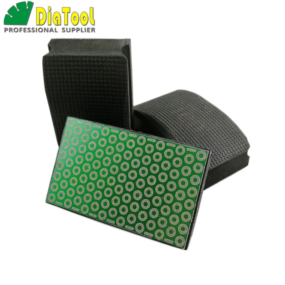 DIATOOL 3pcs Electroplated Diamond Hand Pad 90X55MM Grit#100 Foam Backed Hand Polishing Pad Polishing Block
