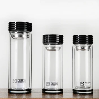 

Portable Crystal Flask Water Tea Infuser Glass Tumbler Double Wall Borosilicate Glass Bottle Stainless Steel Filter Bottle 280ml