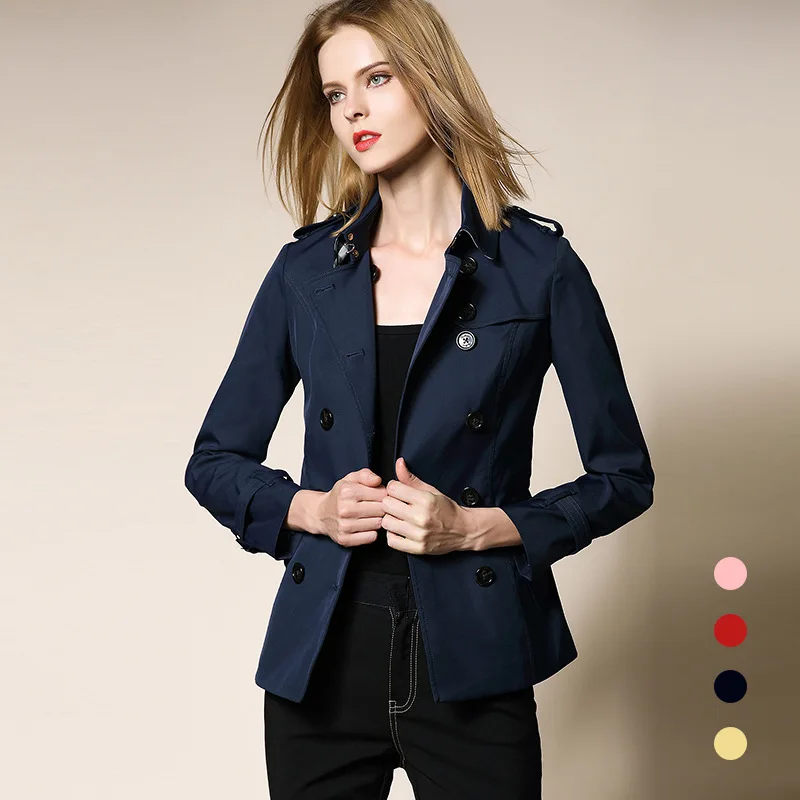 Chic women's Trench coat spring autumn belted short coat Fashion slim fit double breasted short Trench coat G092
