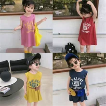 Платья без рукавов с буквенным принтом для девочек коллекция года, летняя одежда новая одежда для детей возрастом от 3 до 8 лет, Повседневное платье для младенцев