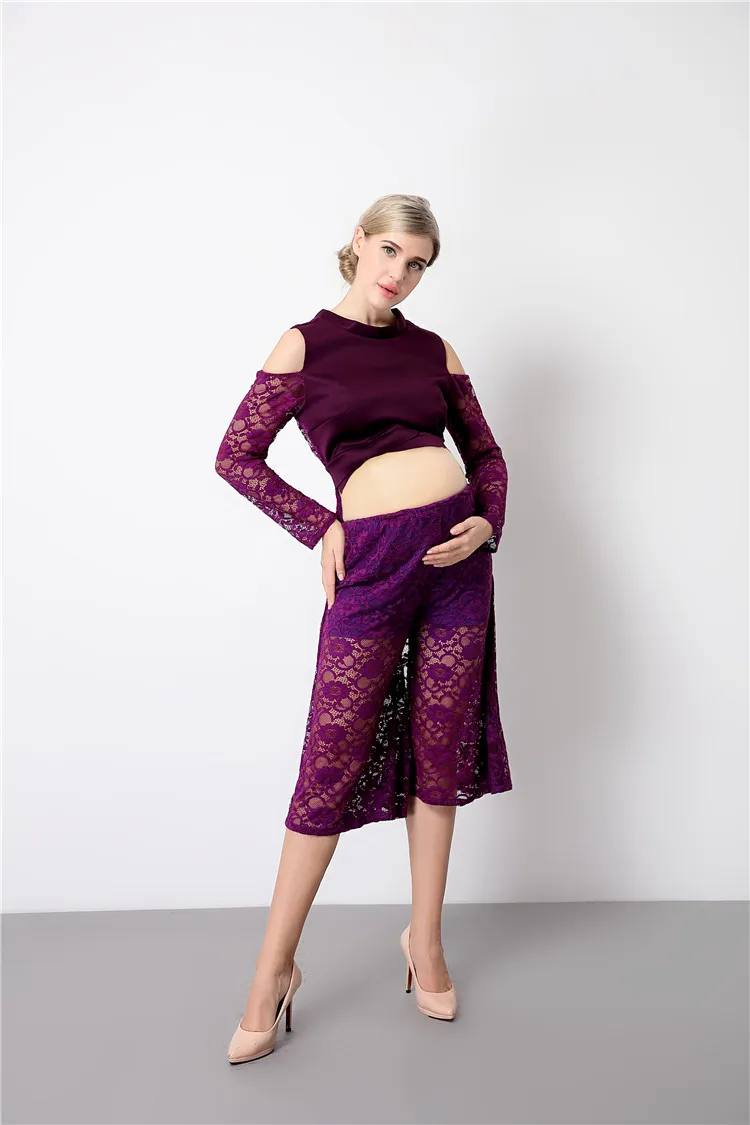 Платье для беременных, фотосессия, макси, платья для беременных, фиолетовый кружевной комплект одежды, сексуальные платья для беременных