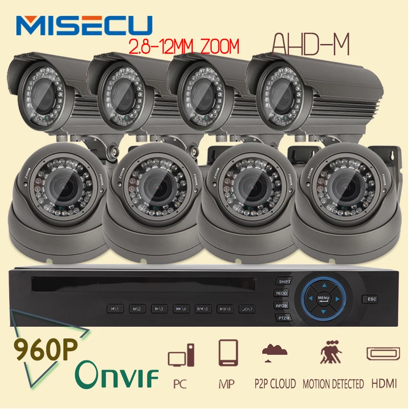  New 8CH 960P AHD DVR 3521 chip onvif icloud 3 in 1 Real-time 8*960P AHD 2.8-12mm zoom lens IR 36 Weatherproof CCTV system Kit 