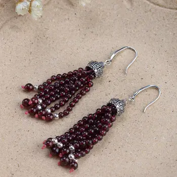

Yintai silver restoring ancient ways is the process for women silver earrings wholesale garnet long tassels eardrop