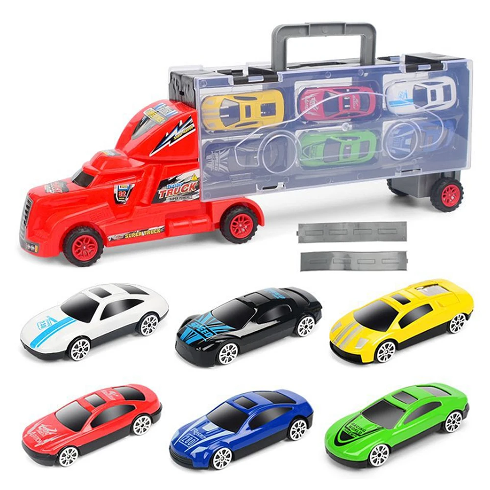 Портативный Большой контейнеровоз детский сплав прицеп с 6 автомобилями Diecast Металлический сплав модель игрушки мальчики Модели