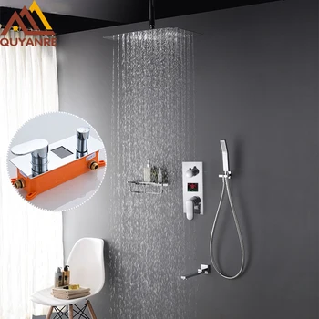 

Quyanre 3-Functions Digital Display Shower Faucets Rainfall Ultrathin Shower Head In Wall Mount Mixer Tap Concealed Bath Shower