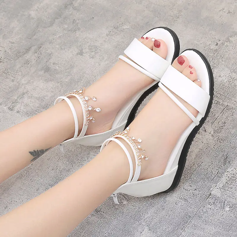 

Comfortable one-line student small slope with open toe women's after the package with zipper tide shoes