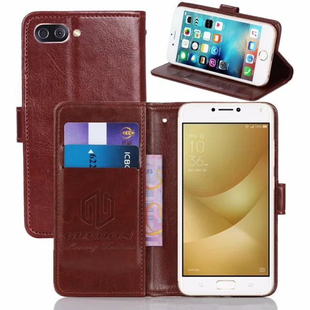 Best Offers GUCOON Vintage Wallet Case for ASUS ZenFone 4 Max ZC554KL PU Leather Retro Flip Cover Magnetic Fashion Cases Kickstand Strap