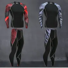 Для Мужчин's фитнес комплект спортивная одежда термальность нижнее бельё для девочек Рашгард мужской Crossfit футболка+ леггинсы женщин 2 шт