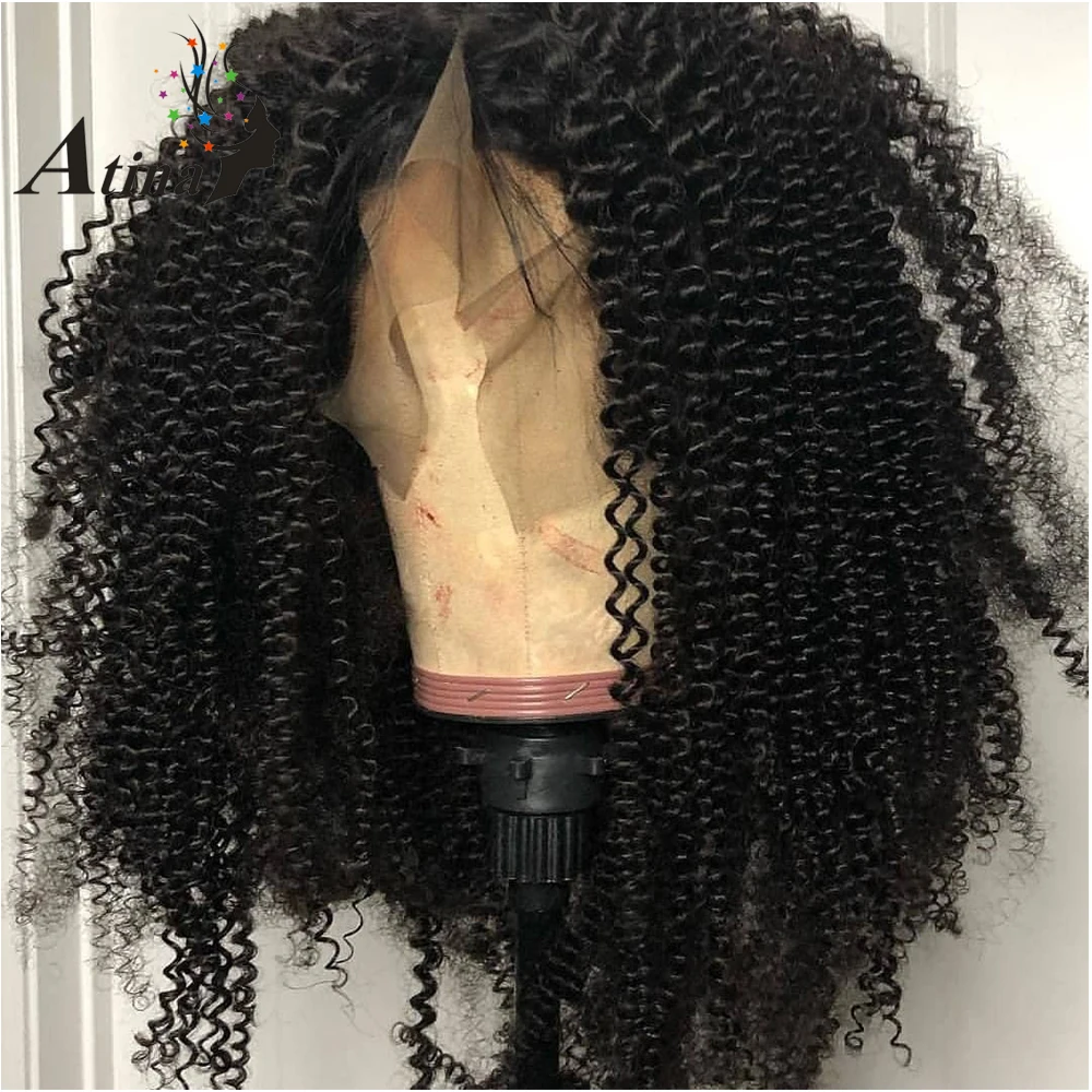 

13X6 Deep Part Afro Kinky Curly Invisible Lace Front Human Hair Closure Wig Pre Plucked With Baby Hair Brazilian Remy Hair Women