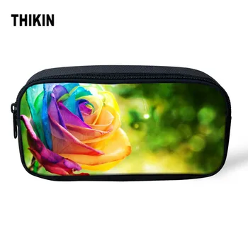 

THIKIN Women Cosmetic Makeup Bags 3D Colorful Flower Rose Print Girls Pen Bag Case Children Students Stationery School Supplies