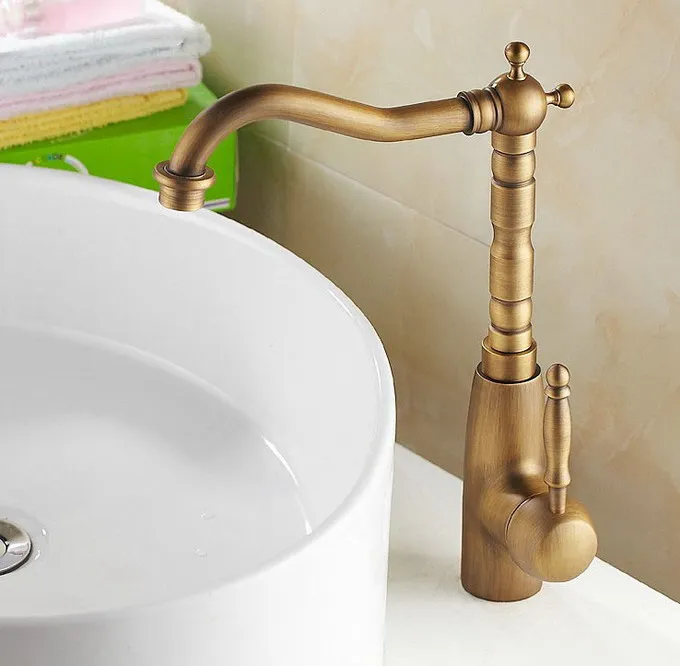 Antique Brass Single Lever Handle Swivel Kitchen Bathroom Sink Basin Faucet Mixer Taps aan003